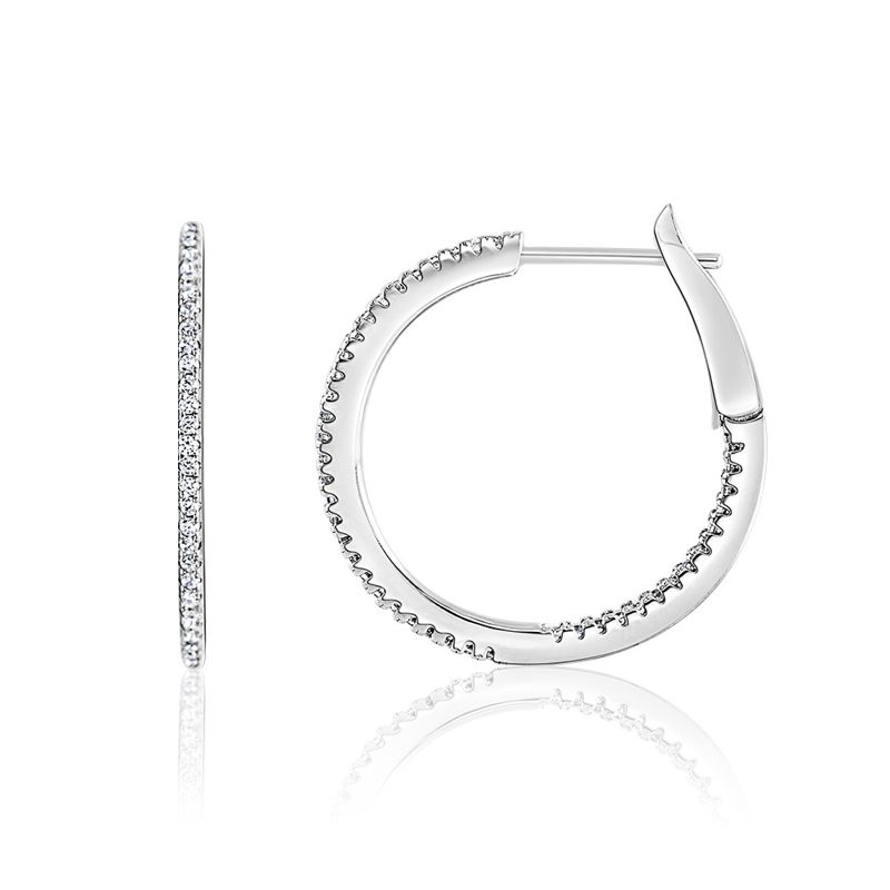 Sterling Silver and CZ Inside/Outside Round Hoops - Click Image to Close